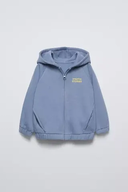 ZARA ХУДИ С НАДПИСЬЮ, СТАЛЬНОЙ СИНИЙ