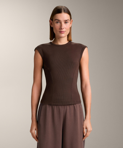 Oysho Футболка с короткими рукавами в рубчик из хлопка и модала, коричневый