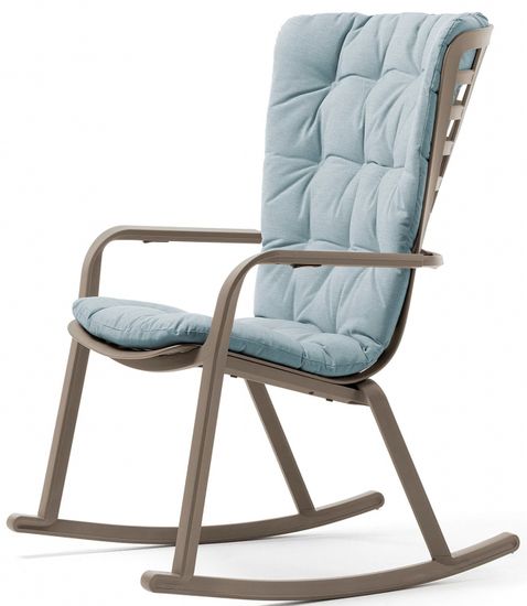 Кресло-качалка Folio пластиковое тортора с голубой подушкой Nardi Италия