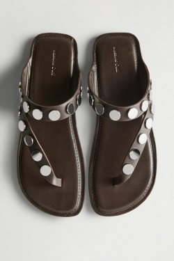 Massimo Dutti Кожаные сандалии с заклепками, коричневый