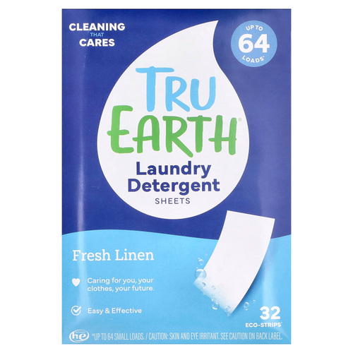 Tru Earth, салфетки для стирки, свежесть льна, 32 шт. Eco-Strips®