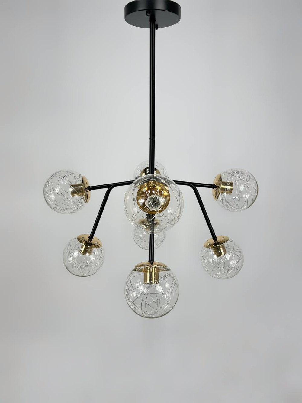 Люстра потолочная Lanbos, 8 ламп Е27, 480 Вт, до 35 кв м, черная с золотом