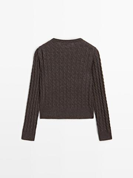 Massimo Dutti Свитер из смесовой шерсти с узором «косы», коричневый
