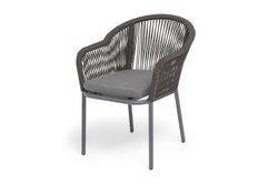 "Лион" стул плетеный из роупа, каркас алюминий темно-серый (RAL7024) муар, роуп темно-серый круглый, ткань темно-серая 027