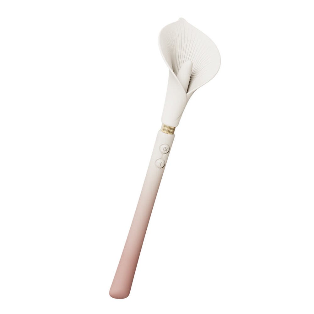 Двусторонний бежево-розовый вибромассажёр 24см для стимуляции клитора и G-зоны Zalo Calla Dual-Head Vibrating Stimulator Blossom Pink