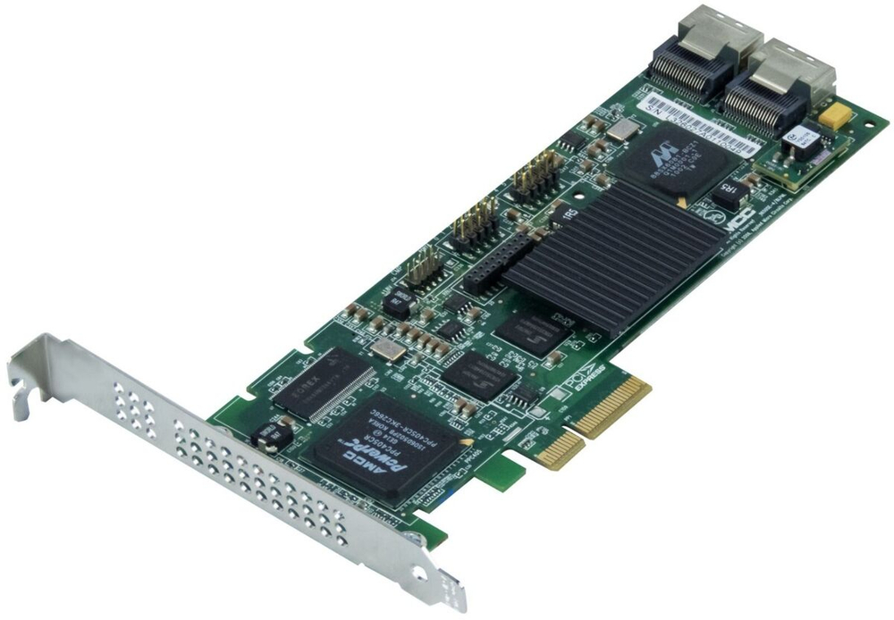 Контроллер 1x SFF-8087 LSI 3ware 9650SE-4LPML формата 9260, но с поддержкой только SATA не SAS дисков (4 на порт) полностью аппаратный под слот PCI-E x4