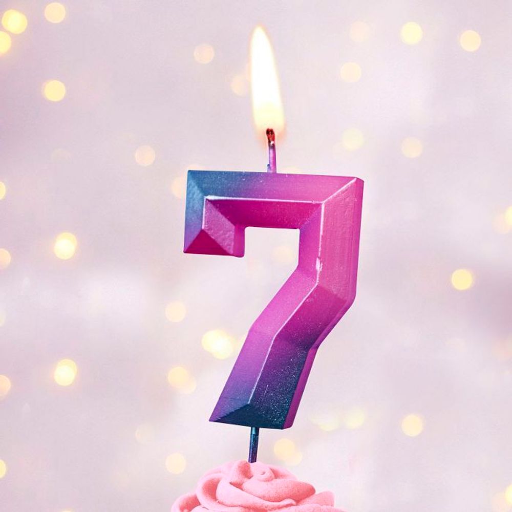 Свеча Цифра, 7 Пурпурные грани, 1,1*4,3 см, 1 шт.