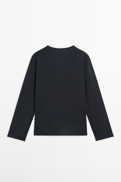Massimo Dutti Свитер из смесового хлопка с контрастной отделкой, темно-синий