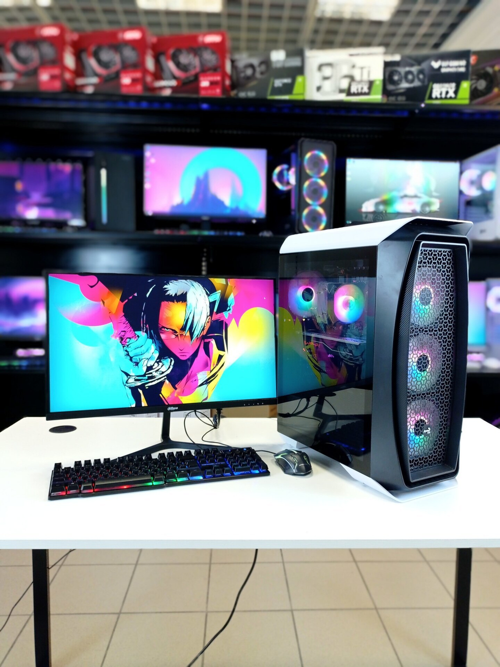 Игровой компьютер с Монитором 24 дюйма, i7-8700, ОЗУ-16GB, AMD Radeon RX580 8GB, SSD 1024GB, Windows 11