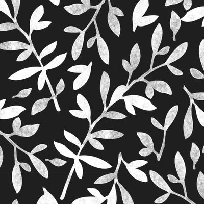 Черно белая графика, веточки с листьями