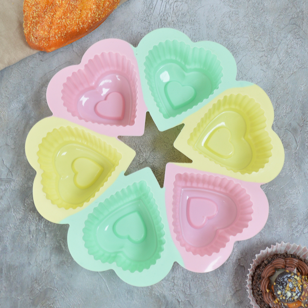 Набор силиконовых форм для выпечки кексов сердце 6 предметов, 50г