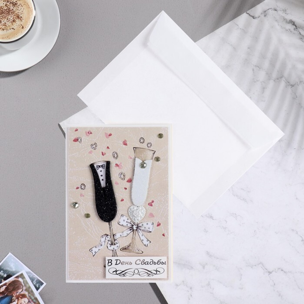 Открытка "В День Свадьбы!" ручная работа, бокалы ,11,5х17 см