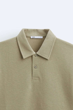 ZARA ПОЛО ИЗ РЕЛЬЕФНОЙ ТКАНИ, МЯГКИЙ ЗЕЛЕНЫЙ