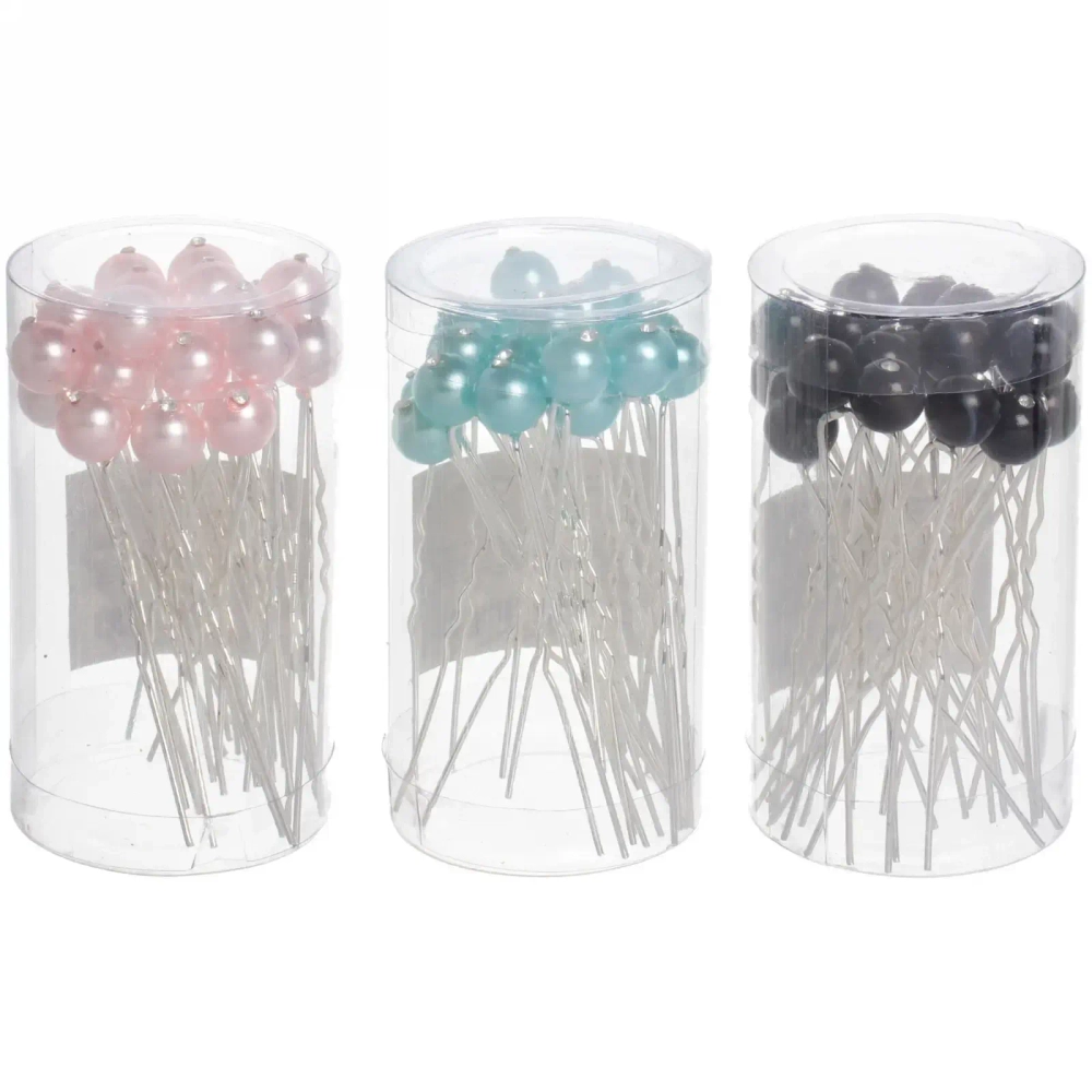 Шпильки для волос в тубе 20шт «Hair Beauty», жемчужинка, микс 4 цвета, d-0.8см