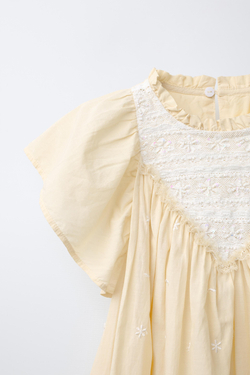 ZARA ПЛАТЬЕ С ВЫШИВКОЙ И БУСИНАМИ, СВЕТЛО-ЖЕЛТЫЙ