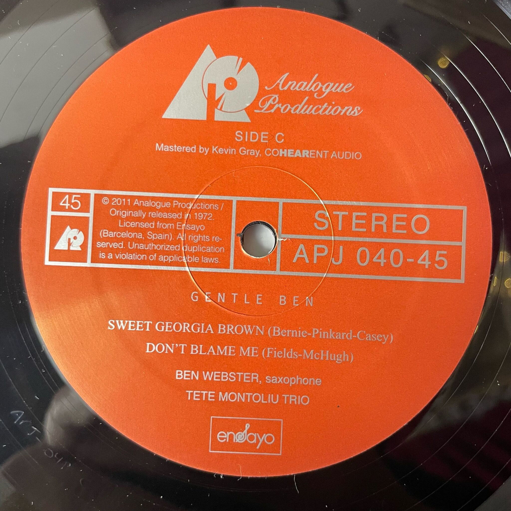Винтажная виниловая пластинка LP Ben Webster, Tete Montoliu Trio Gentle Ben (USA 2011) Analogue Productions
