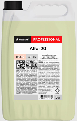 034-5 Alfa-20 (Альфа-20) 5л (4шт) Моющий концентрат для уборки после строительства и ремонта