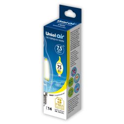 LED-CW35-7.5W-WW-E14-CL GLA01TR Лампа светодиодная. Форма свеча на ветру. прозрачная. Серия Air. Теплый белый свет 3000K. Картон. ТМ Uniel