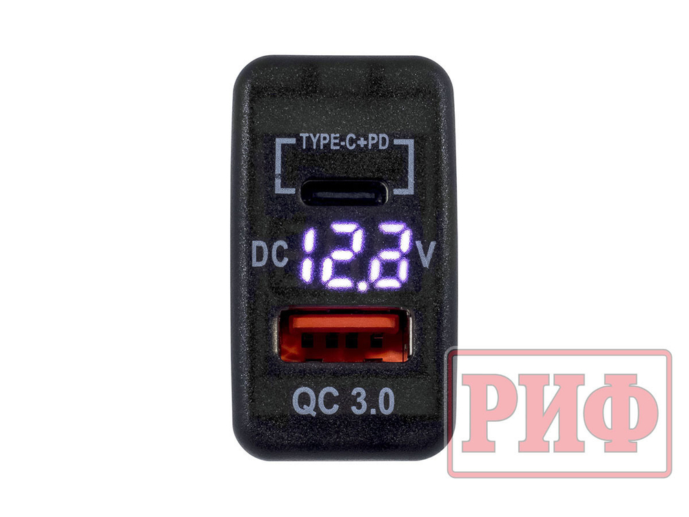 Розетка USB Type C, QC 3.0 с вольтметром для Toyota 40x20