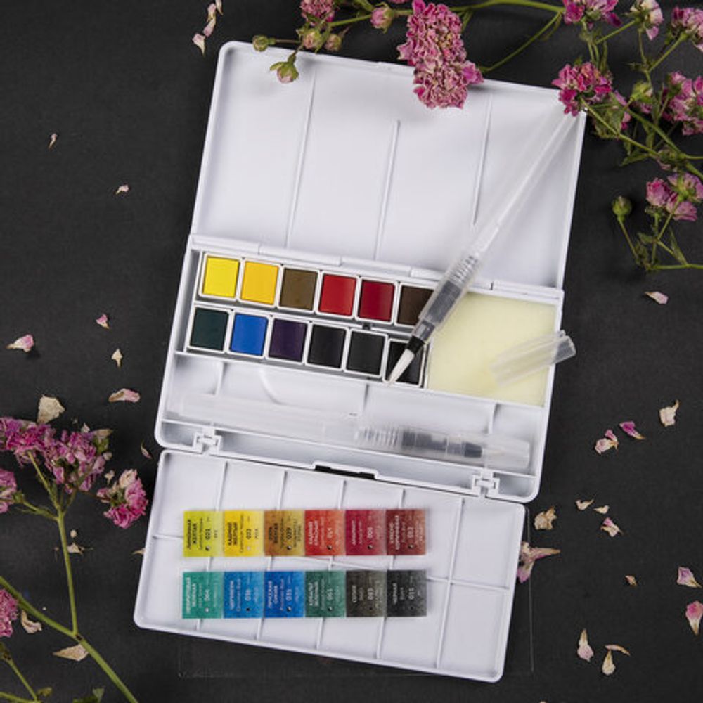 Акварель художественная кюветы НАБОР 12 цветов по 3,5 г, пластиковый кейс, BRAUBERG ART CLASSIC, 191768