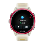 Спортивные часы Garmin Forerunner 570, 42 мм, силиконовый ремешок цвета «полупрозрачный костяной»/«манго» Алюминиевый безель малинового цвета, AMOLED-дисплей с Gorilla Glass 3. Ремешок с классической застёжкой — на запястье обхватом 115–178 мм