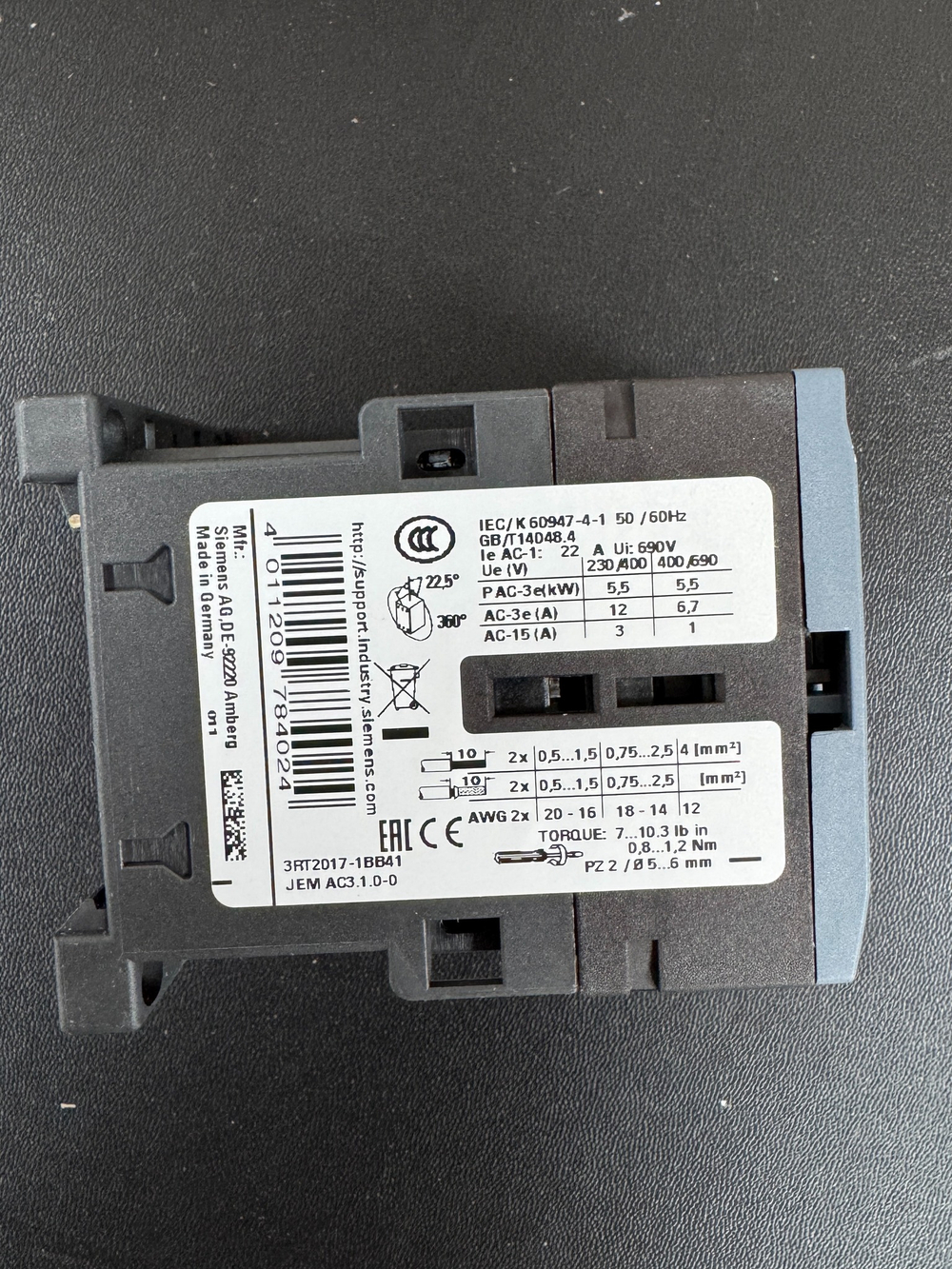 Контактор 3RT2017-1BB41 Siemens