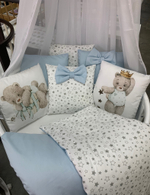 Комплект в кроватку 18 предметов "Принц Мишка" голубой, сатин