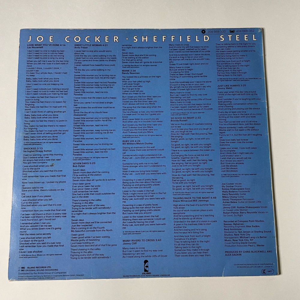 Винтажная виниловая пластинка LP Joe Cocker Sheffield Steel (Germany 1982)