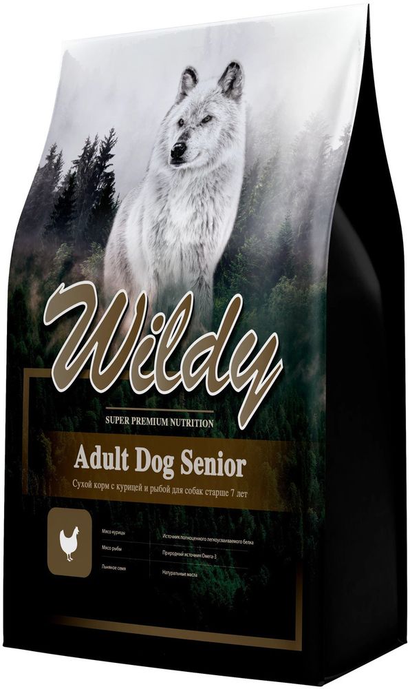 Wildy 1кг Adult Senior для собак старше 7 лет, с курицей и рыбой