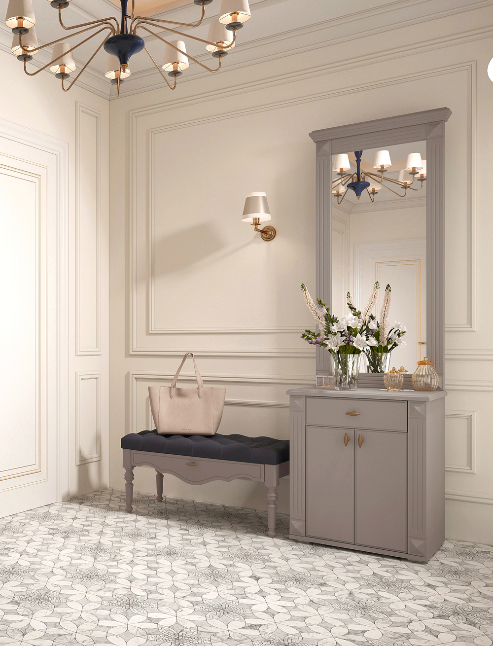 Лилль 2 прихожая тумба с зеркалом 600