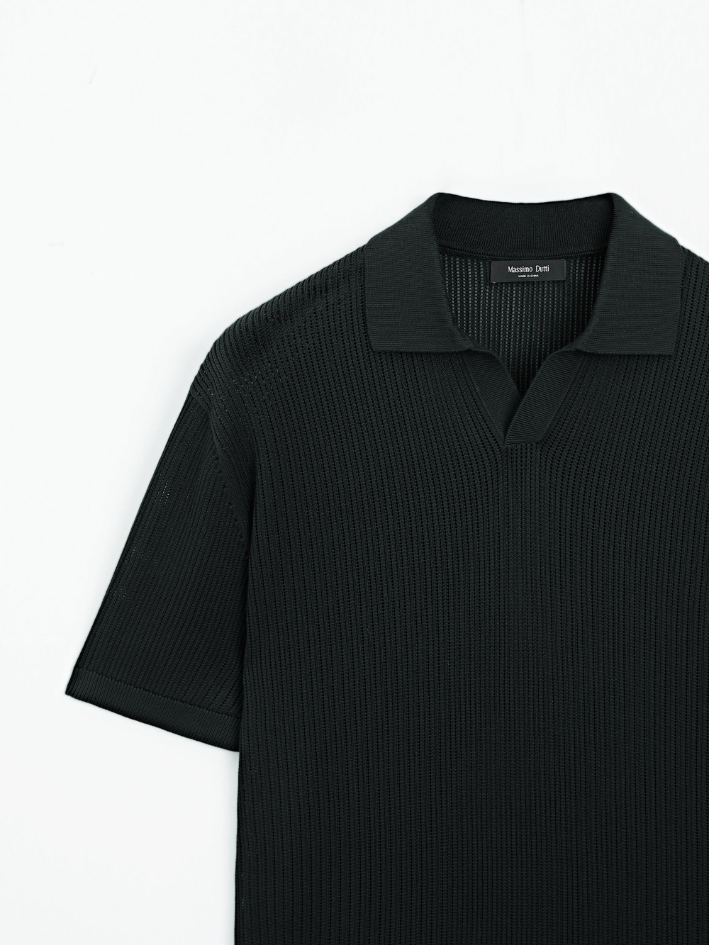 Massimo Dutti Поло с V-образным вырезом и ажурной отделкой, темно-синий