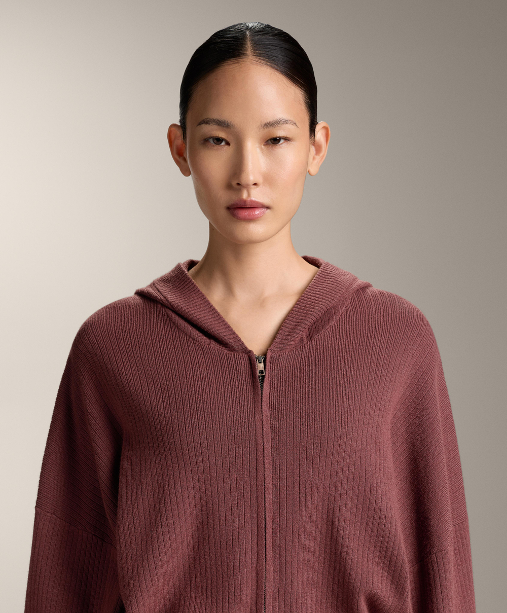 Oysho Вязаная куртка Rib с капюшоном, линялый махагон