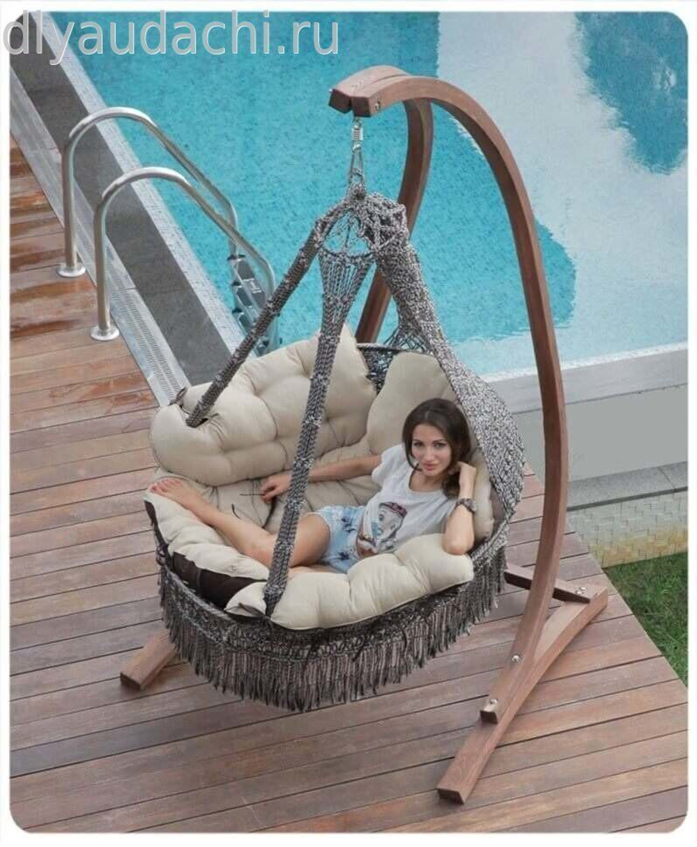 Подвесное кресло качели CARTAGENA черное/подушка нежно зеленая