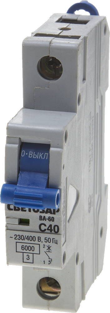 Выключатель автоматический СВЕТОЗАР 1-полюсный, 40 A, ″C″, откл. сп. 6 кА, 230 / 400 В