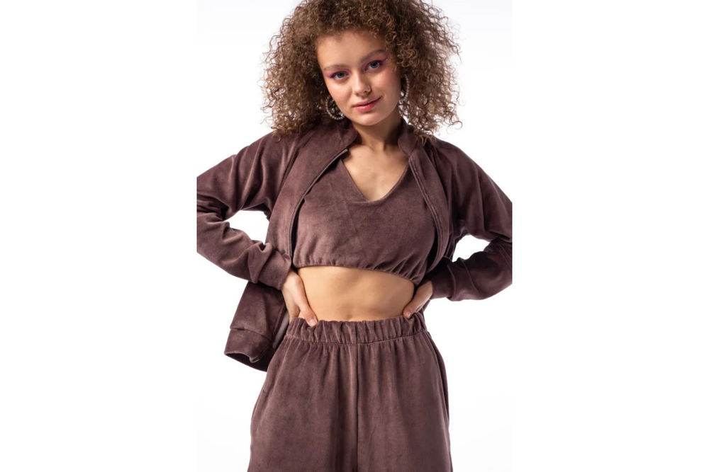 Велюровый топ Home One Velour, коричневый, размер M