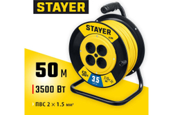 Силовой удлинитель на катушке STAYER S 225 ПВС 2x1.5 50м 3500Вт 55072-50