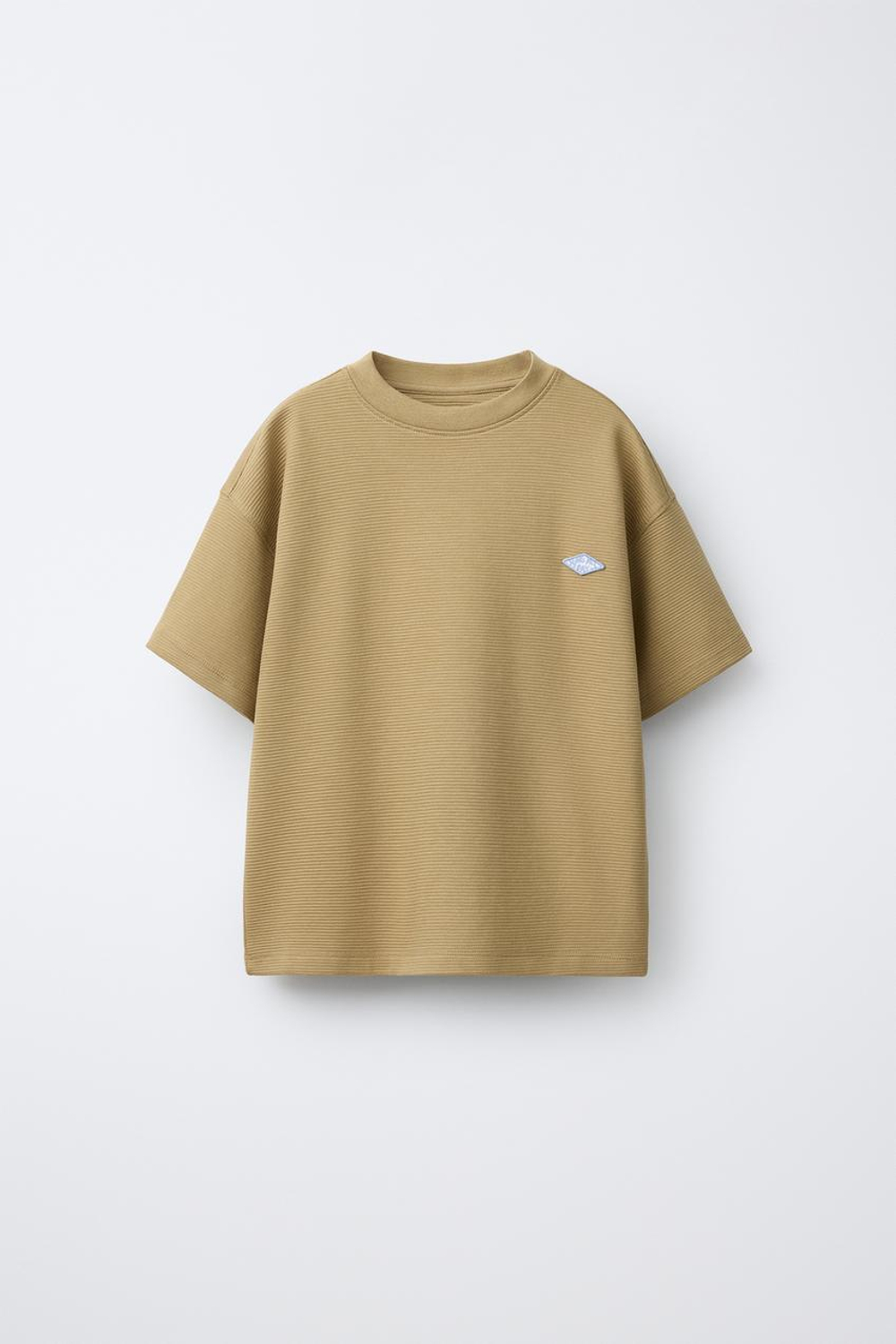 ZARA ФУТБОЛКА ИЗ ТКАНИ ОТТОМАН С НАШИВКОЙ, ТАБАЧНЫЙ