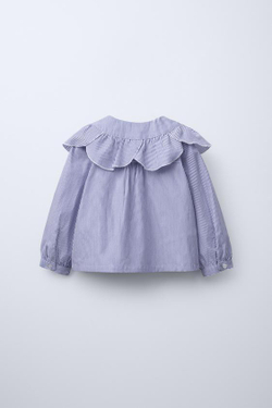 ZARA РУБАШКА В ПОЛОСКУ С ОТЛОЖНЫМ ВОРОТНИКОМ, СИНИЙ