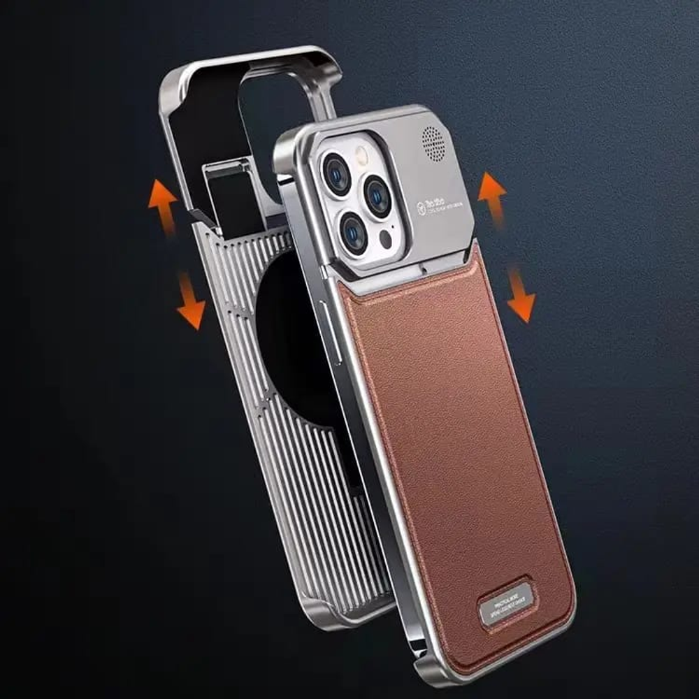 Арома-чехол для iPhone 16 Pro Max, алюминиевый и кожаный