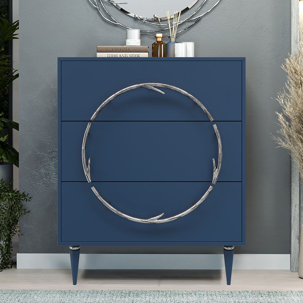 Комод Арт Колор matte Классик Сильвер с 3 ящиками Королевский синий матовый