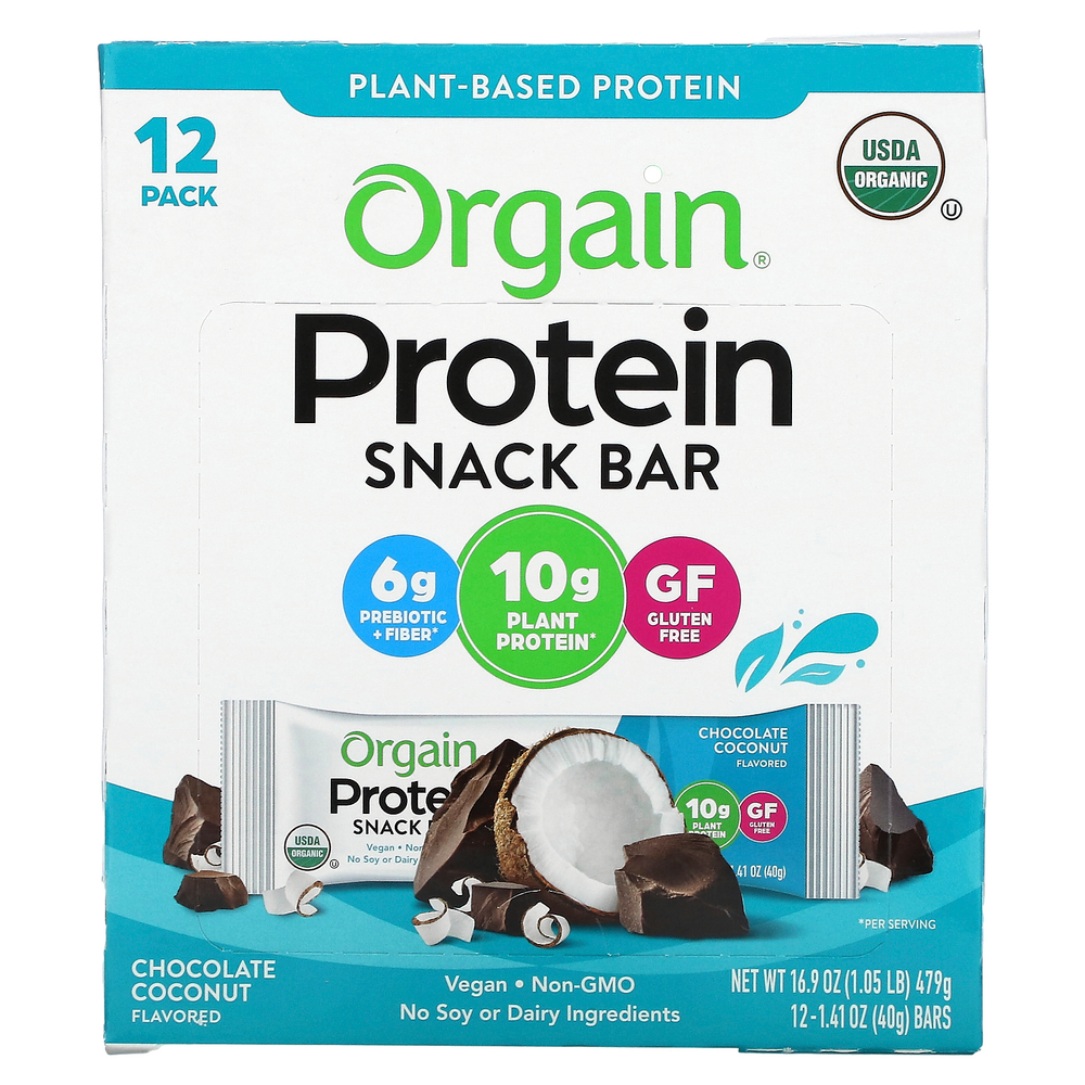 Orgain, Протеиновый батончик, шоколад и кокос, 12 батончиков, 40 г (1,41 унции)