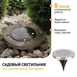 Светильник уличный ЭРА ERAST040-08 на солнечной батарее садовый сталь пластик 13 см | Садовые декоративные светильники