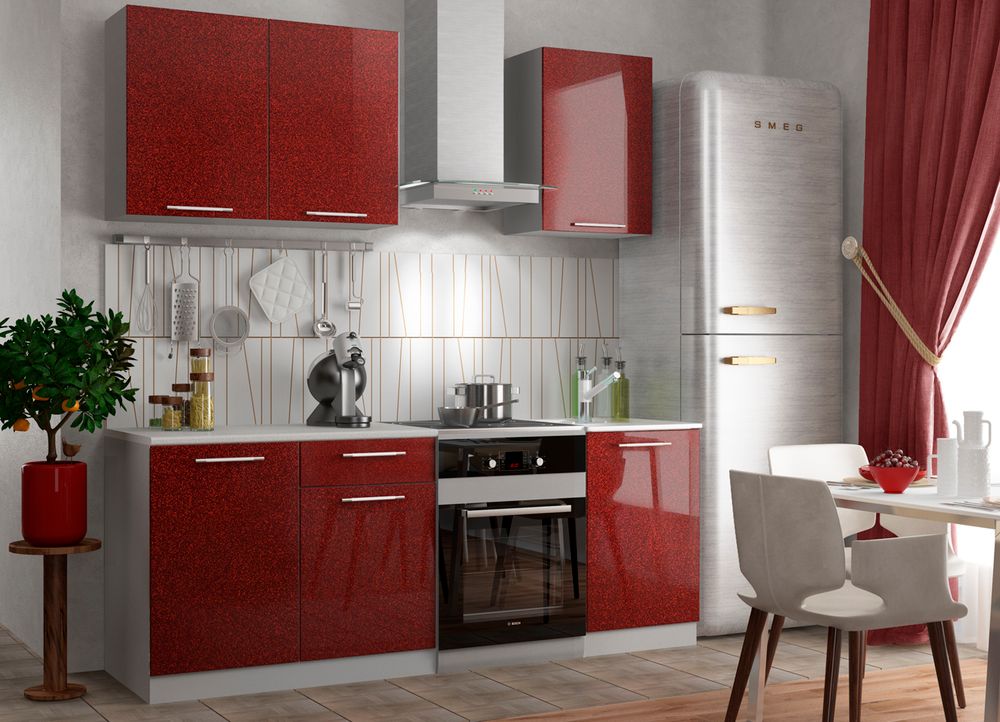 Модульный кухонный гарнитур «Олива» 1300 (Гранат металлик), ЛДСП, ДСВ Мебель