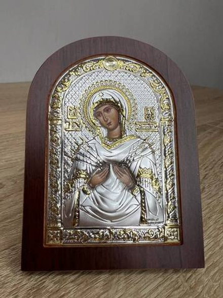 Семистрельная БМ, икона арочная, красное дерево, 60х75