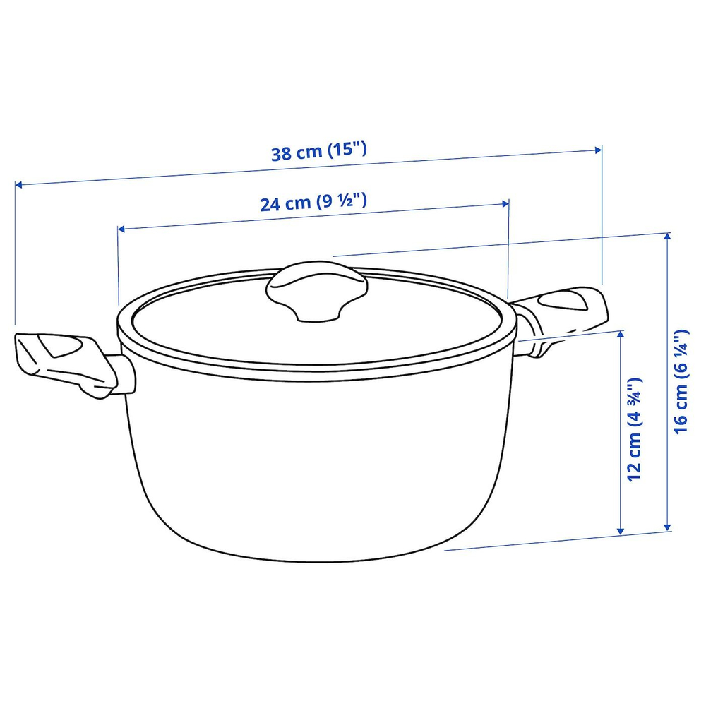 IKEA HUSKNUT  (ИКЕА ХУСКНУТ)  -  Кастрюля с крышкой, антипригарное покрытие, черный, 4,7 л