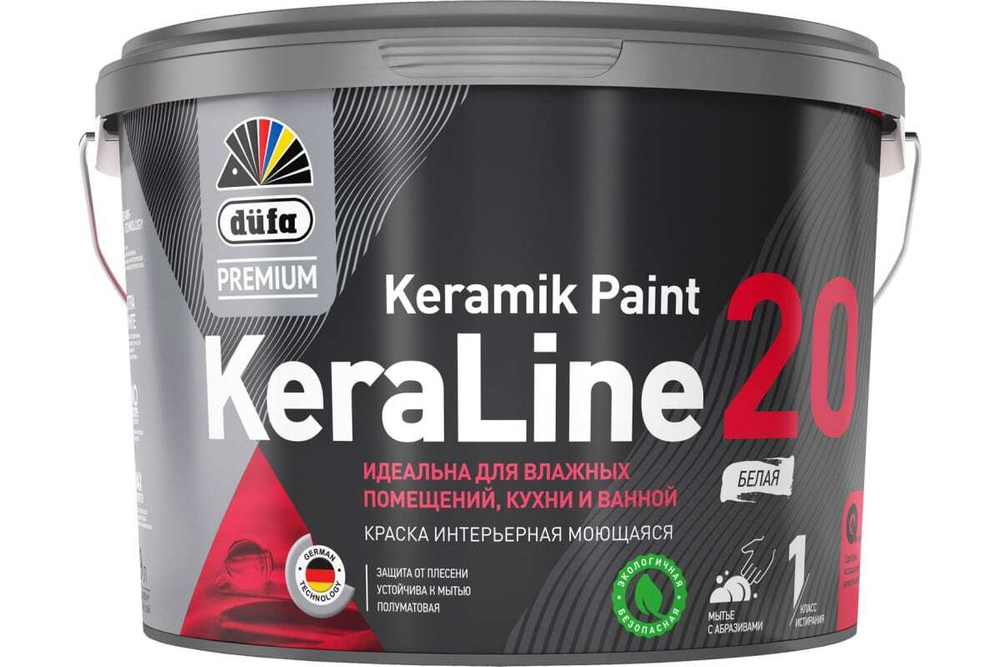 Краска для влажных помещений Dufa Premium KeraLine Keramik Paint 20 полуматовая белая база 1