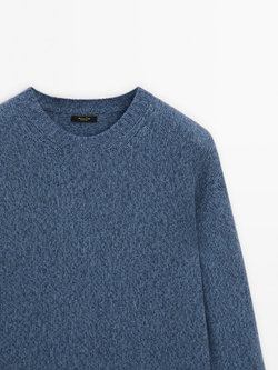 Massimo Dutti СВИТЕР ИЗ СМЕСОВОЙ ШЕРСТИ С КРУГЛЫМ ВЫРЕЗОМ, СИНИЙ