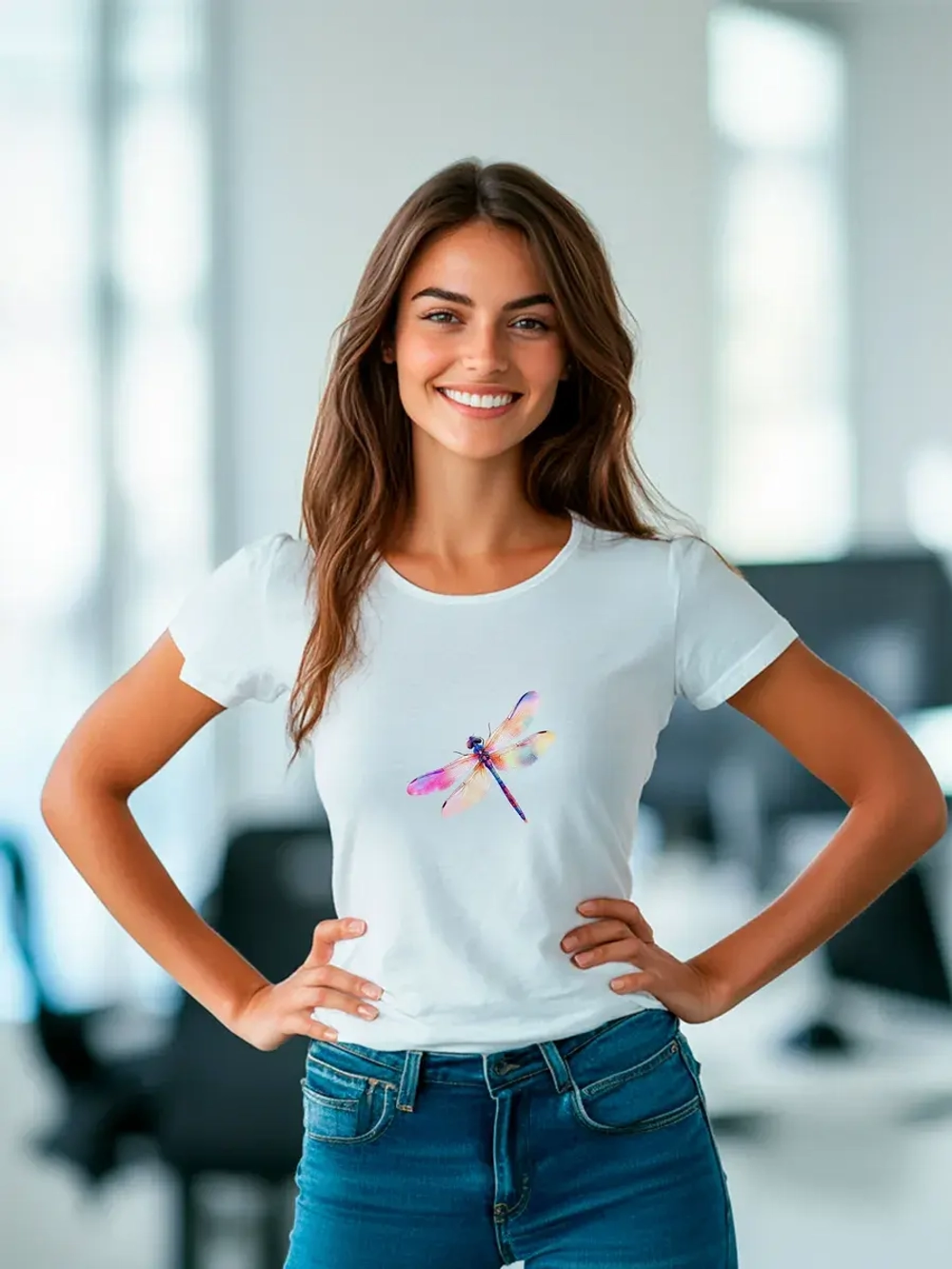 Футболка больших размеров с принтом стрекоза