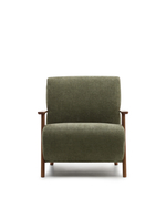 Кресло Meghan из зеленого шенилла и массива ясеня с отделкой под орех