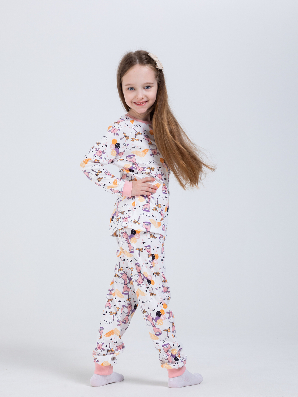 Детская пижама с брюками дПБ-41/жирафик-розовый